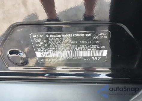 2017 Mitsubishi Outlander Sport 2.0 Es/Le 2.0 z USA, uszkodzony, nr VIN JA4AP3AUXHZ003850